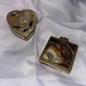 Vintage Art Deco Onyx Marble Ashtray & Heart Trinket Box Set